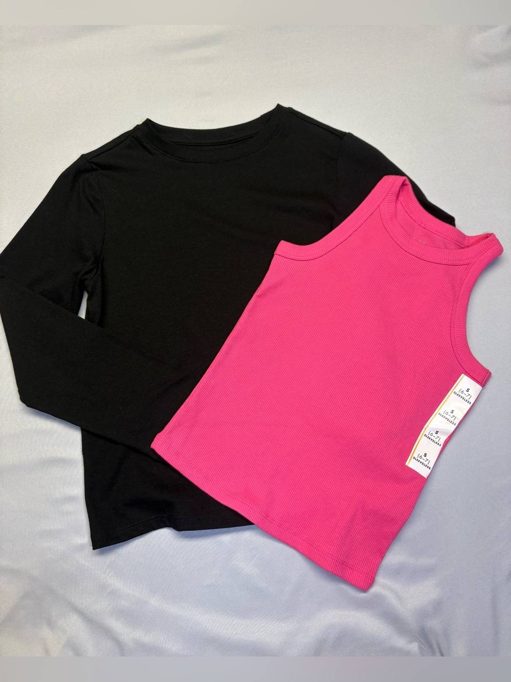 Cat & Jack Black Long Sleeve Tee with Hot Pink Tank Top Set 6/7